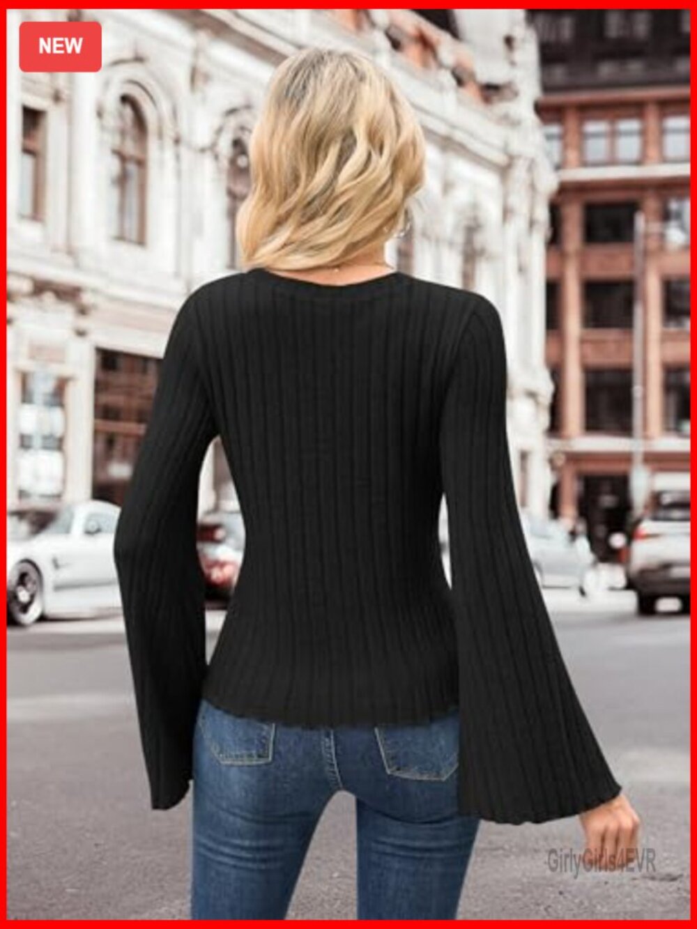 Long Bell Sleeve T-Shirt Top Pullover Lightweight Knit Crewneck - Picture 3 of 7